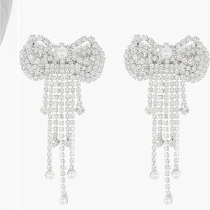 Tasha silver Crystal Imitation Pearl Fringe Bow
Earrings NWT